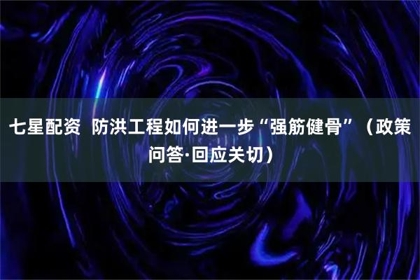 七星配资  防洪工程如何进一步“强筋健骨”（政策问答·回应关切）